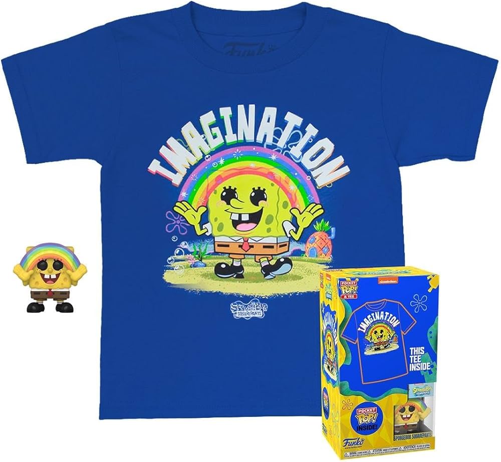SpongeBob SquarePants Imagination Rainbow T-Shirt (Childrens Large) & Funko Pop! Pocket Vinyl Figure