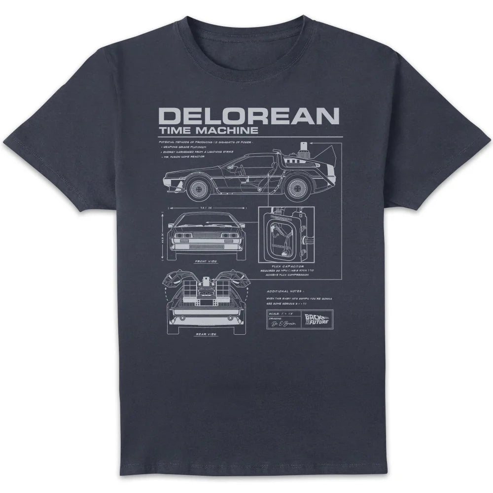 Back To The Future DeLorean Schematic Navy T-Shirt